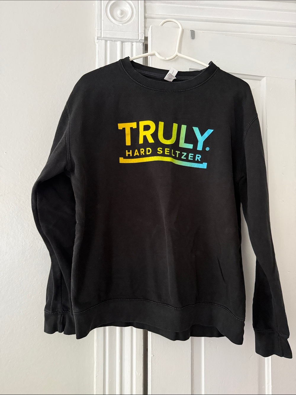 TRULY Black Crewneck with Yellow-Green-Blue Logo